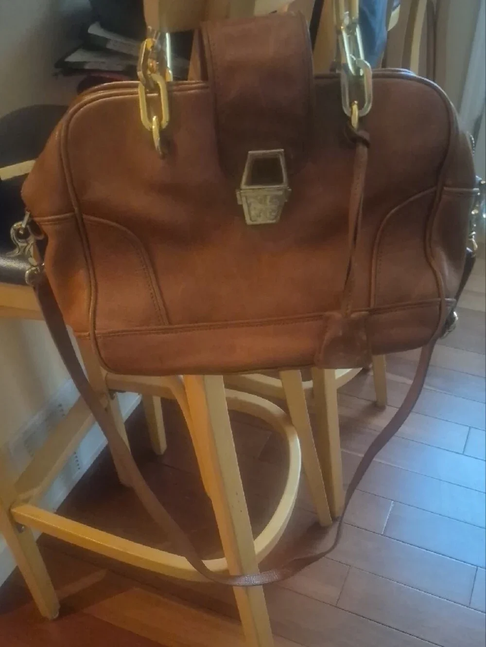 Tory Burch Cognac Brown Leather Crossbody Satchel with Gold Hardware